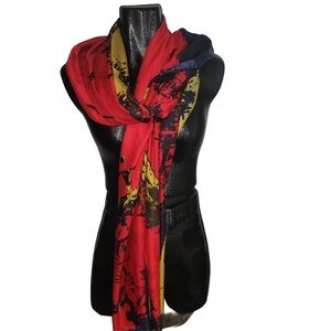 Melanie Lyne Abstract Red, Yellow and Blue Scarf